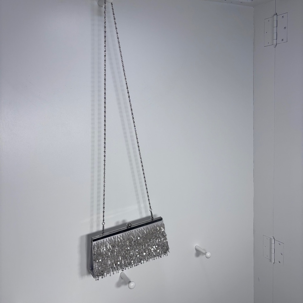Charming Charlie Metallic Silver Fringe Clutch - Picture 4 of 9